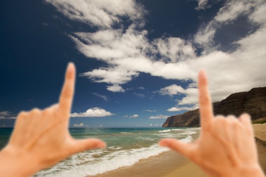 Hands Framing Polihale Beach, Kauai photo