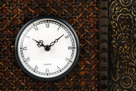 Close-up Front of Ornate Carriage Clock Box. photo