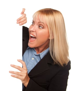 Attractive Blonde Holding Blank White Sign Edge photo
