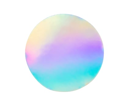 Blank round adhesive holographic foil sticker label isolated on white background photo