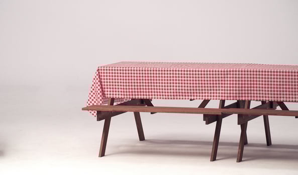 Wood table and red napkin for outdoor party. photo