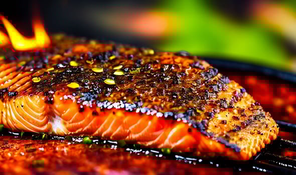 Grilled salmon. Healthy food baked salmon. Hot fish dish. photo