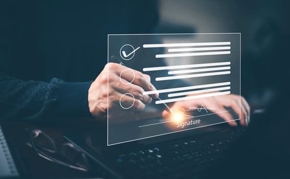 Signing electronic documents on digital documents Online, businessman with contract Electronic signature, e-signing, digital document management, paperless office, signing business contract concept, photo