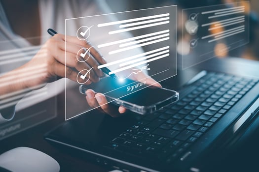 Signing electronic documents on digital documents Online, businessman with contract Electronic signature, e-signing, digital document management, paperless office, signing business contract concept, photo
