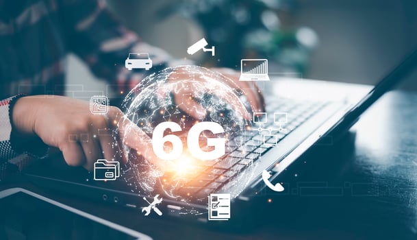 Global network connection 6G on hand woman.Global network connection 6G with icon concept, technology network wireless systems and internet of things, new technologies coming up in the future. photo