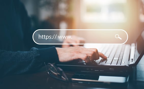 Searching Browsing Internet Data Information with blank search bar. man's hands are using smartphone and keyboard to Searching for information. Using Search Console with your website. photo