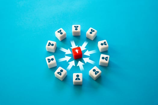 People strive for an idea. Teamwork brainstorming. Cooperation and joint investment in the project. Creativity. Unite around an idea. Enlightenment and experience. Attracting investors. photo