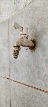 Portrait of a white water faucet. photo