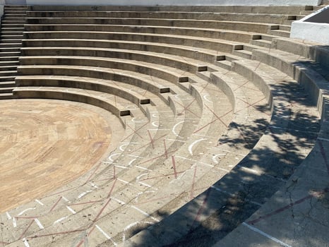 Steps of the amphitheater in the Krasnodar Park. Summer cinema in the fresh air. Stone steps for spending time in the Park photo