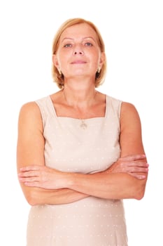 Serious lady on white background photo