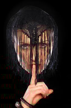 Muslim woman on dark background photo