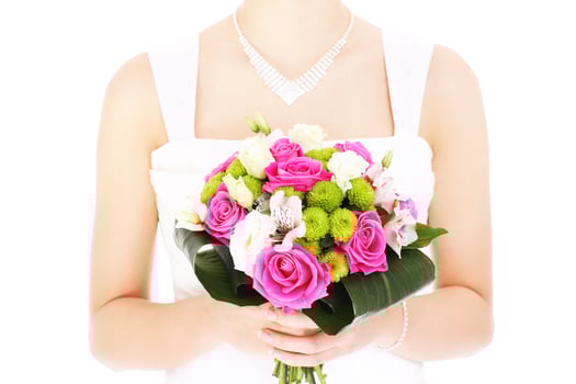 Bride with colorful bouquet photo