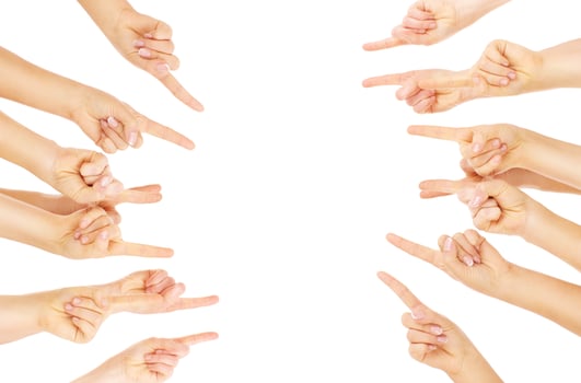Fingers pointing on white background photo