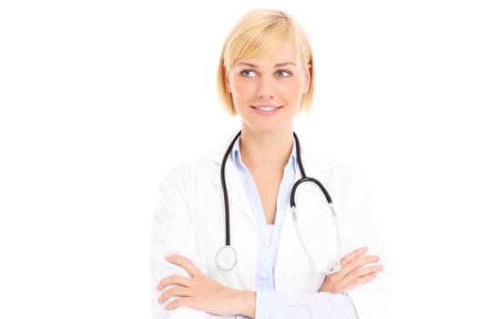 Doctor looking over white photo