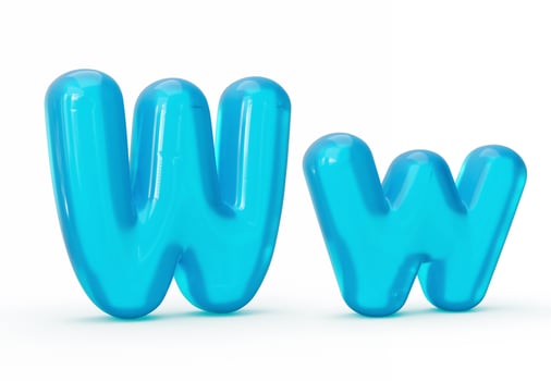 Aqua Blue jelly W letter isolated on white background - 3d illustration photo