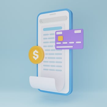3D rendering illustration Cartoon minimal bill payment with credit card and financial for online shopping.  Easy e bill payment transaction. payment credit card 3D with payment protection concept. photo