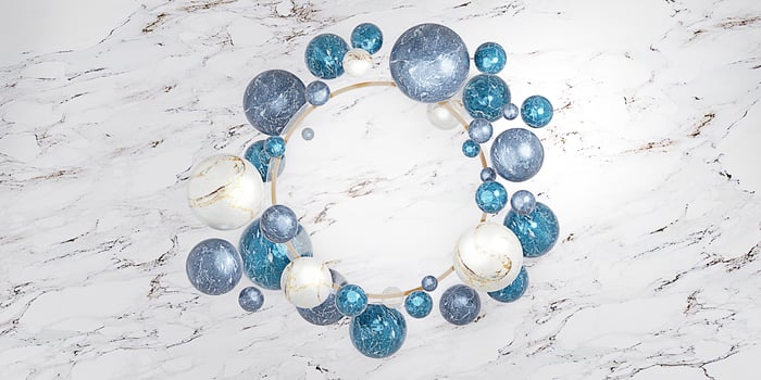 Glass frame with marbled beads Circle frame Modern decorative background 3D illustration photo