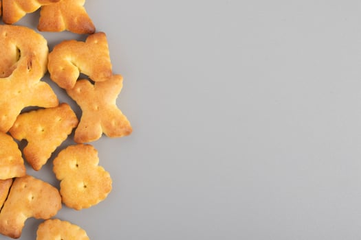 English letter bread snack on gray background photo