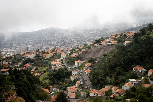 Landscape view of Madeiran hillsides, terraces and villages photo