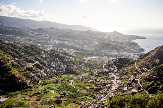 Landscape view of Madeiran hillsides, terraces and villages photo