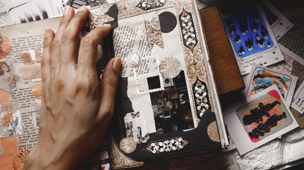 Scrapbook and Journal Stickers Scattered On A Desk photo