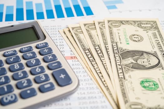 Calculator on graph paper. Finance development, Banking Account, Statistics, Investment Analytic research data economy, Stock exchange trading, Business company concept. photo