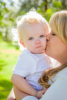 Young Mother Holding Her Adorable Baby Boy photo