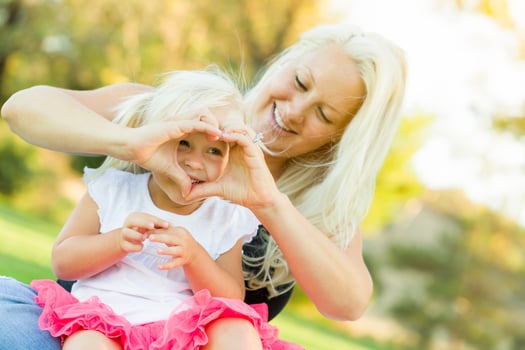 Little Girl With Mother Making Heart Shape with Hands photo