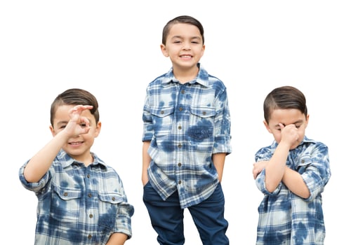 Cute Mixed Race Boy Portrait Variety on White photo