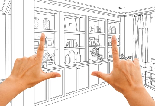 Hands Framing Custom Built-in Shelves and Cabinets Design Drawing photo
