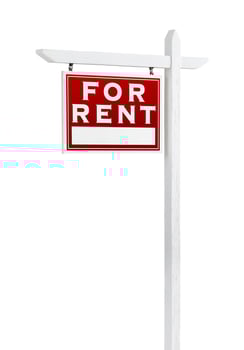 Left Facing For Rent Real Estate Sign Isolated on a White Background. photo