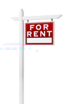 Right Facing For Rent Real Estate Sign Isolated on a White Background. photo