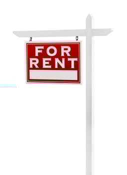 Left Facing For Rent Real Estate Sign Isolated on a White Background. photo