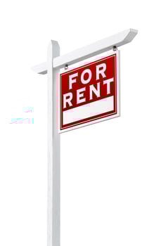 Right Facing For Rent Real Estate Sign Isolated on a White Background. photo