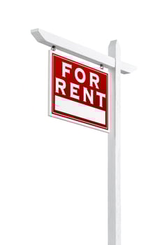 Left Facing For Rent Real Estate Sign Isolated on a White Background. photo