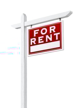 Right Facing For Rent Real Estate Sign Isolated on a White Background. photo