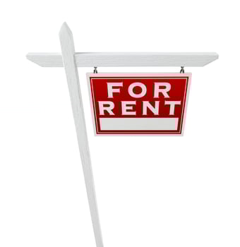 Right Facing For Rent Real Estate Sign Isolated on a White Background. photo