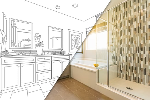 Custom Master Bahroom Design Drawing with Cross Section of Finished Photo