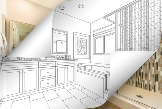 Master Bathroom Drawing Page Corners Flipping with Photo Behind