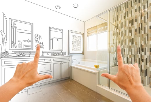 Hands Framing Custom Master Bathroom Drawing and Photo Gradation