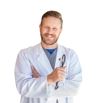 Handsome Young Adult Male Doctor With Beard Isolated On A White Background photo