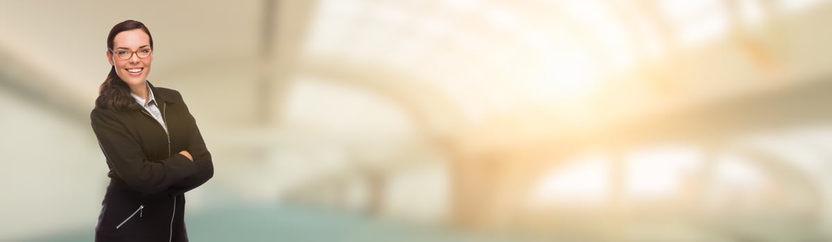 Mixed Race Businesswoman Inside Building Banner photo