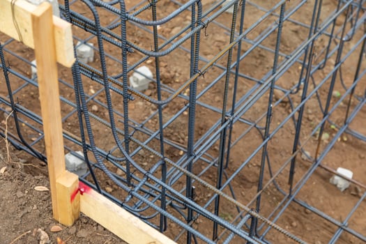 New Steel Rebar Framing Abstract At Construction Site photo