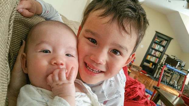 Adorable Chinese and Caucasian Baby Boy and Brother photo