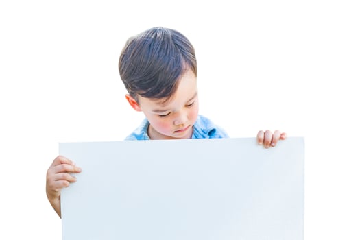 Chinese and Caucasian Boy Holding Blank Poster Board Isolated on White Background. photo