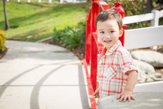 Young Chinese and Caucasian Boy Having Fun at the Park. photo
