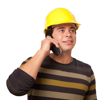 Handsome Hispanic Contractor with Hard Hat on White or Transparent PNG photo