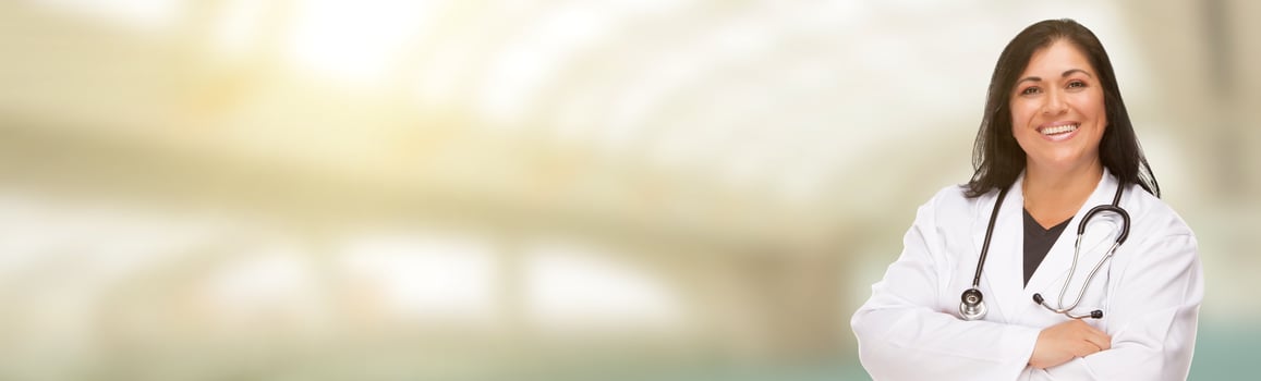 Hispanic Female Doctor, Nurse or Pharmacist with Room For Text. photo