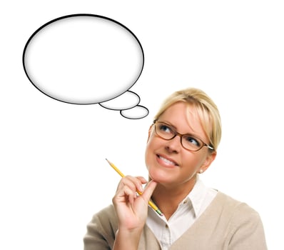 Beautiful Woman and Blank Thought Bubbles with Clipping Path photo