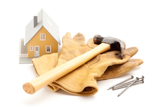 Hammer, Gloves, Nails and House photo